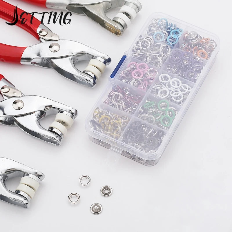 "Metal Sewing Button and Snap Button Kit with Handy Plier Tool for Fashion Crafting"