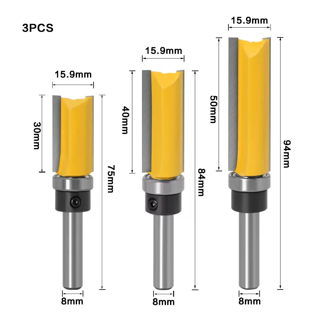 "Premium Set of Flush Trim Router Bits for Precision Woodworking"