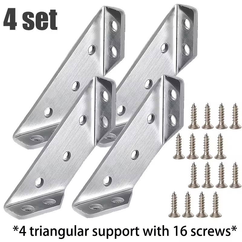 "Stainless Steel Heavy Duty Angle Brackets - Set of 4 for Furniture, Drawers, and Shelves"