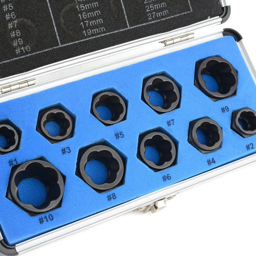 "10-Piece Bolt Extractor Socket Set for Stripped Screws and Bolts"