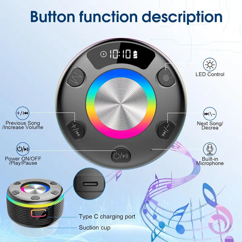 Portable Bluetooth Speaker with 360°HD Sound, Ipx7 Waterproof, Stereo Sound, 24H Playtime, Rgb Lights, Dual Pairing, Bluetooth 5.3, FM Radio - Ideal for Kayak, Beach, Travel, Party, Shower, Outdoor, Gifts