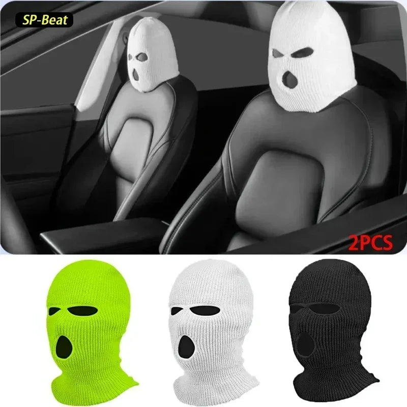 Car Seat Headrest Covers Set with Halloween Masked Person Design - Anti-Theft Warning Decoration Accessories