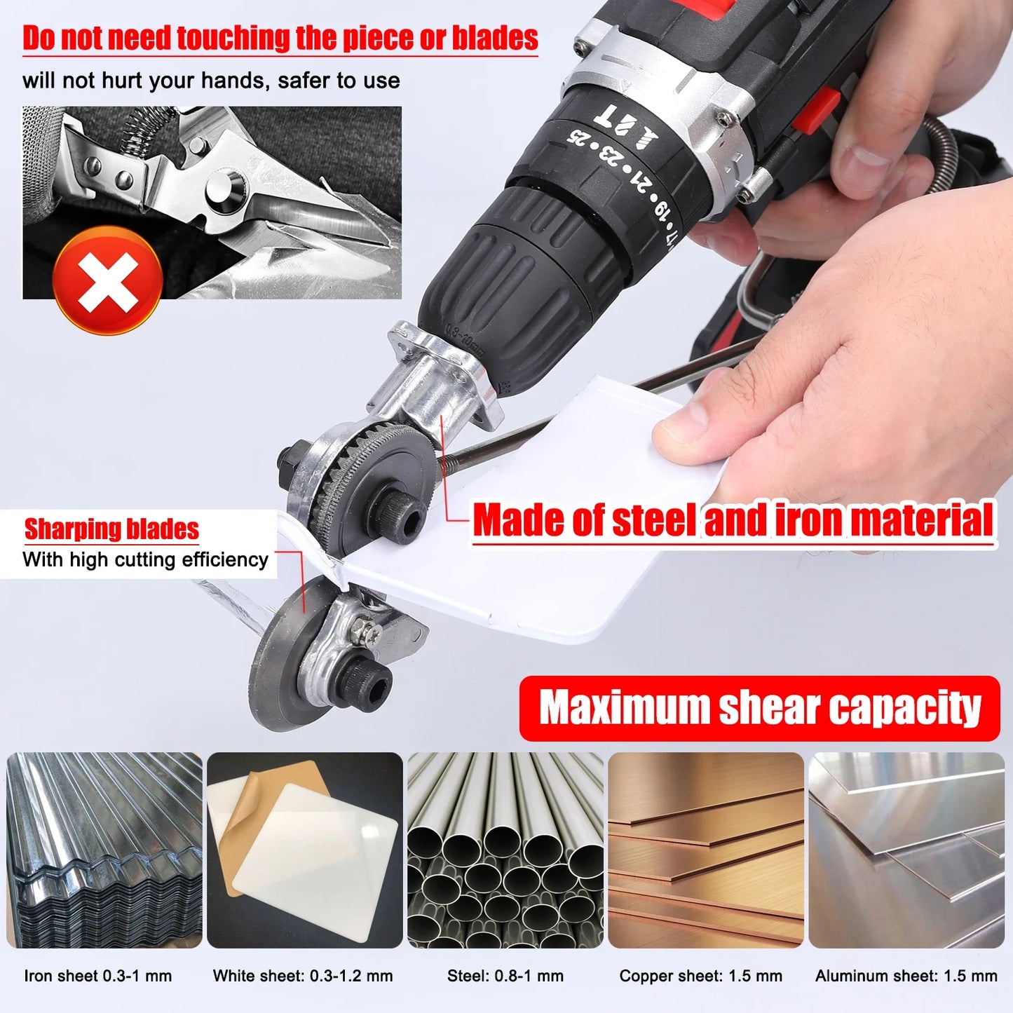 "Double Headed Electric Metal Cutter Attachment for Drills - Cut Plates with Ease!"