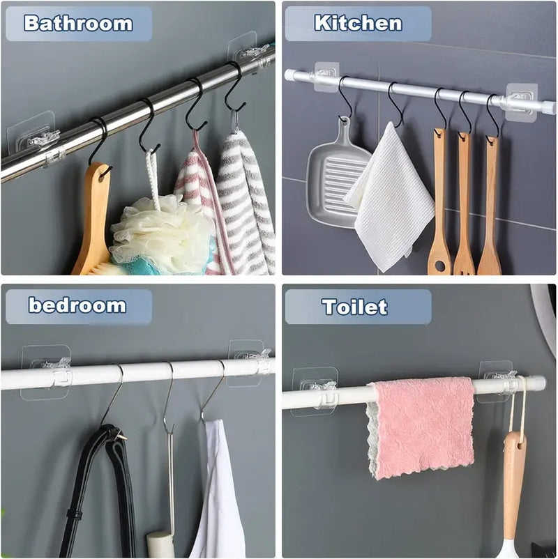 "Set of 8 Transparent Self-Adhesive Curtain Rod Brackets - No Drilling Needed!"