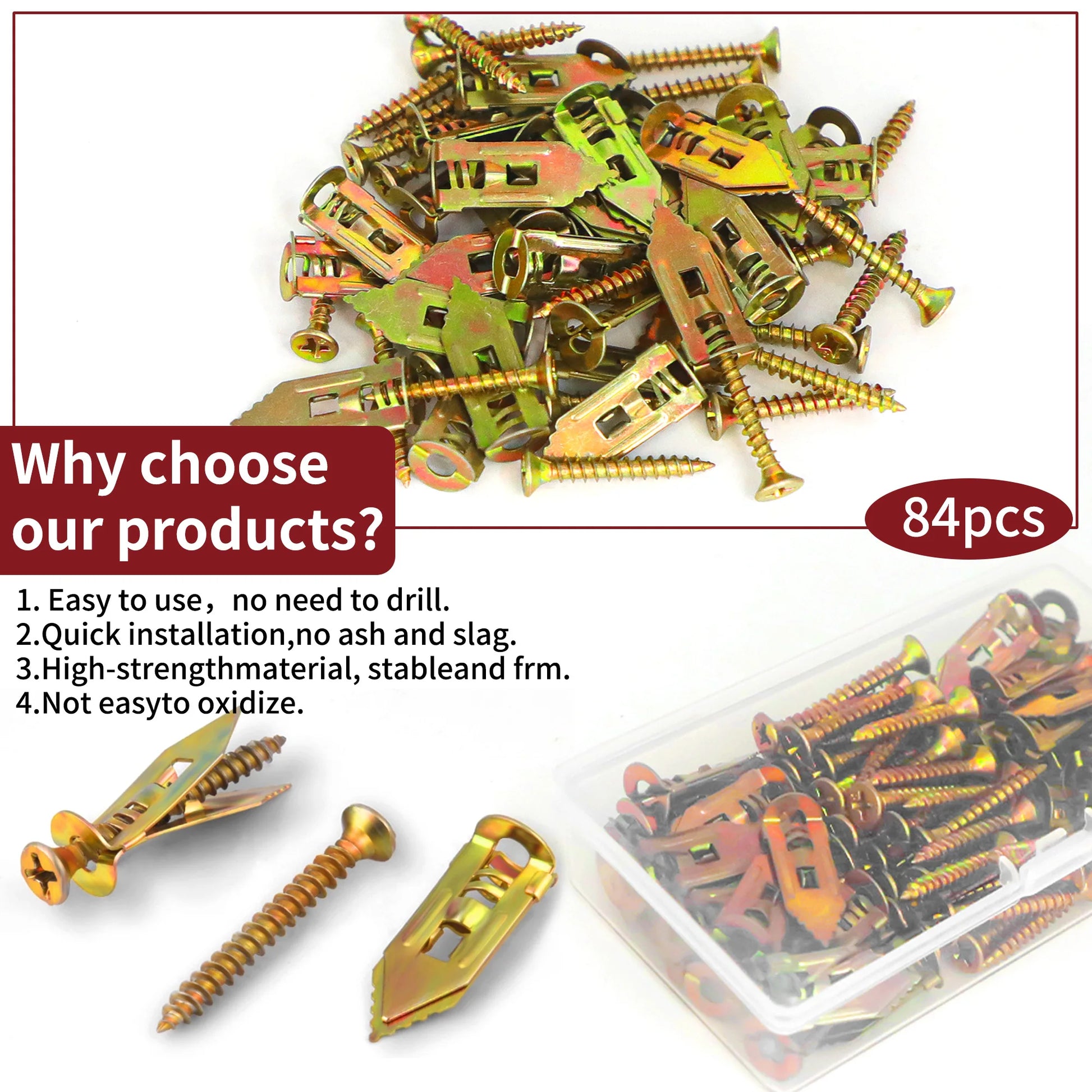 "84-Piece Self-Drilling Anchor and Screw Assortment Kit - Fasteners Tools for Easy and Safe Installation"