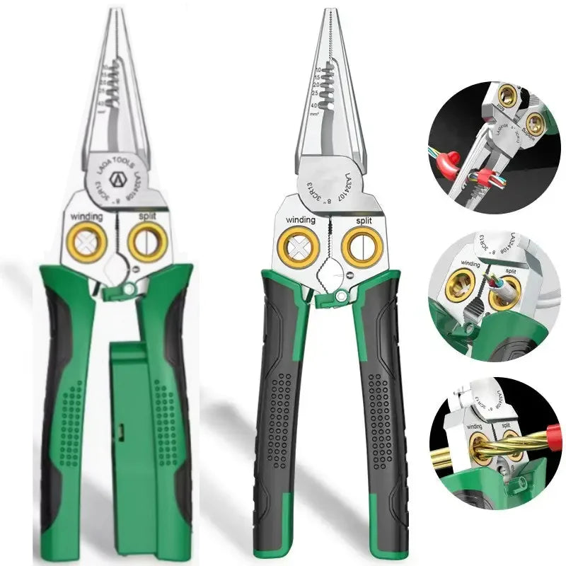 "Multi-Functional Electrician Scissors: 8-in-1 Stainless Steel Tool for Cutting Wires, Steel, and more!"