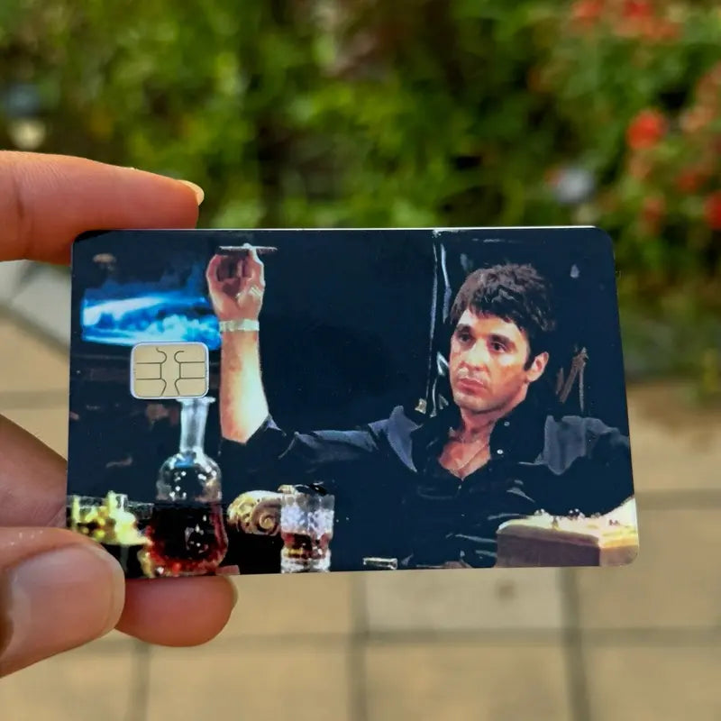 "Debit Card Sticker with Scarface Inspired Design"