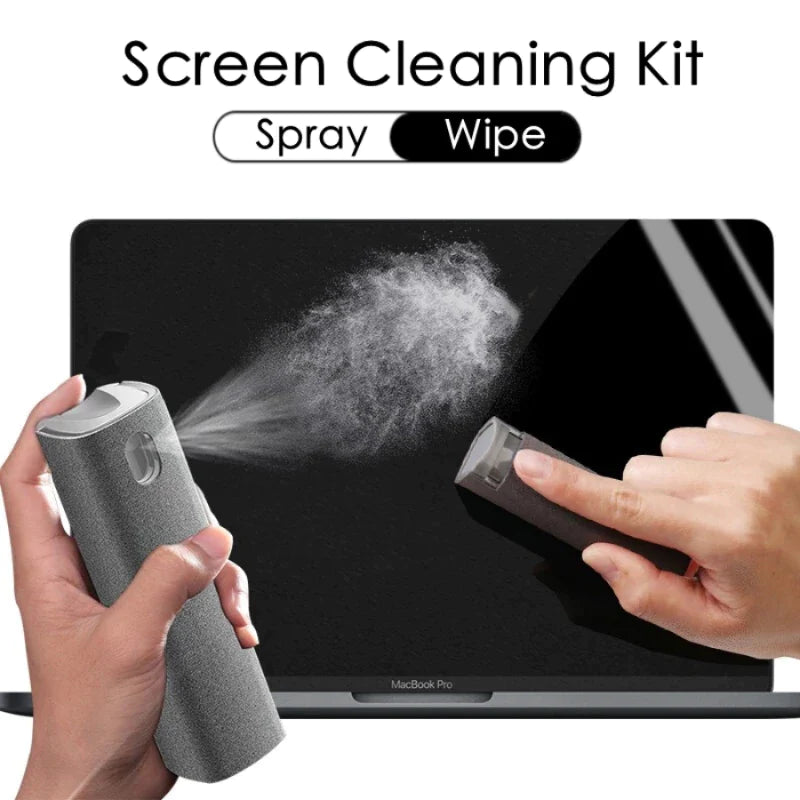 "2-in-1 Microfiber Screen Cleaner Spray Set for Mobile Phones, iPads, Computers, and Glasses"