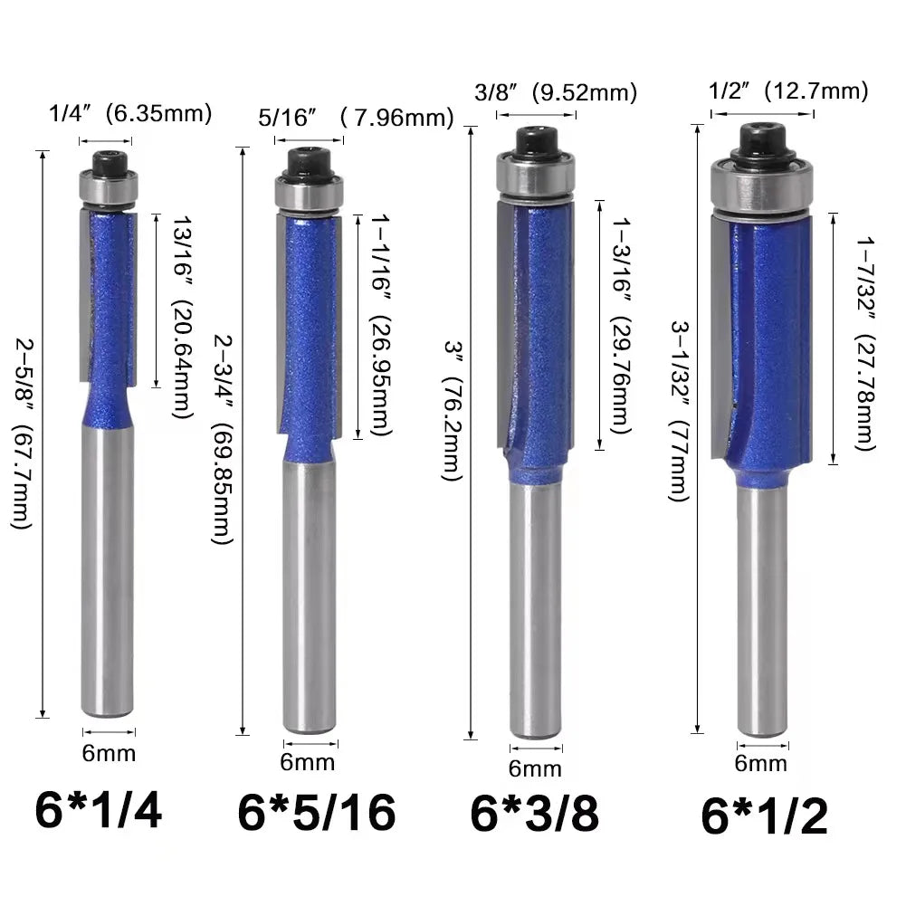 "Premium Set of Flush Trim Router Bits for Precision Woodworking"