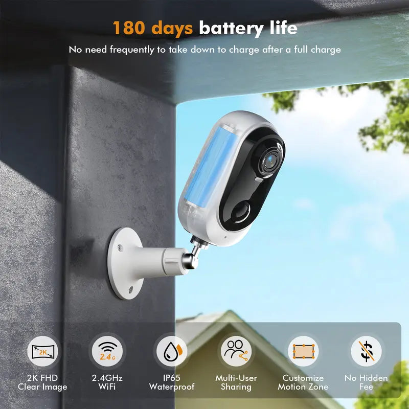 Wireless Solar Powered Indoor/Outdoor Security Camera with Color Night Vision and AI Detection