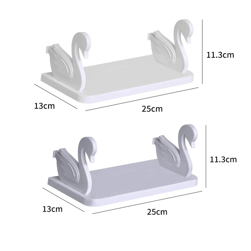 Wall Mounted Figurine Shelf Organizer for Kitchen and Bathroom - No Drill Installation with Elephant and Swan Design