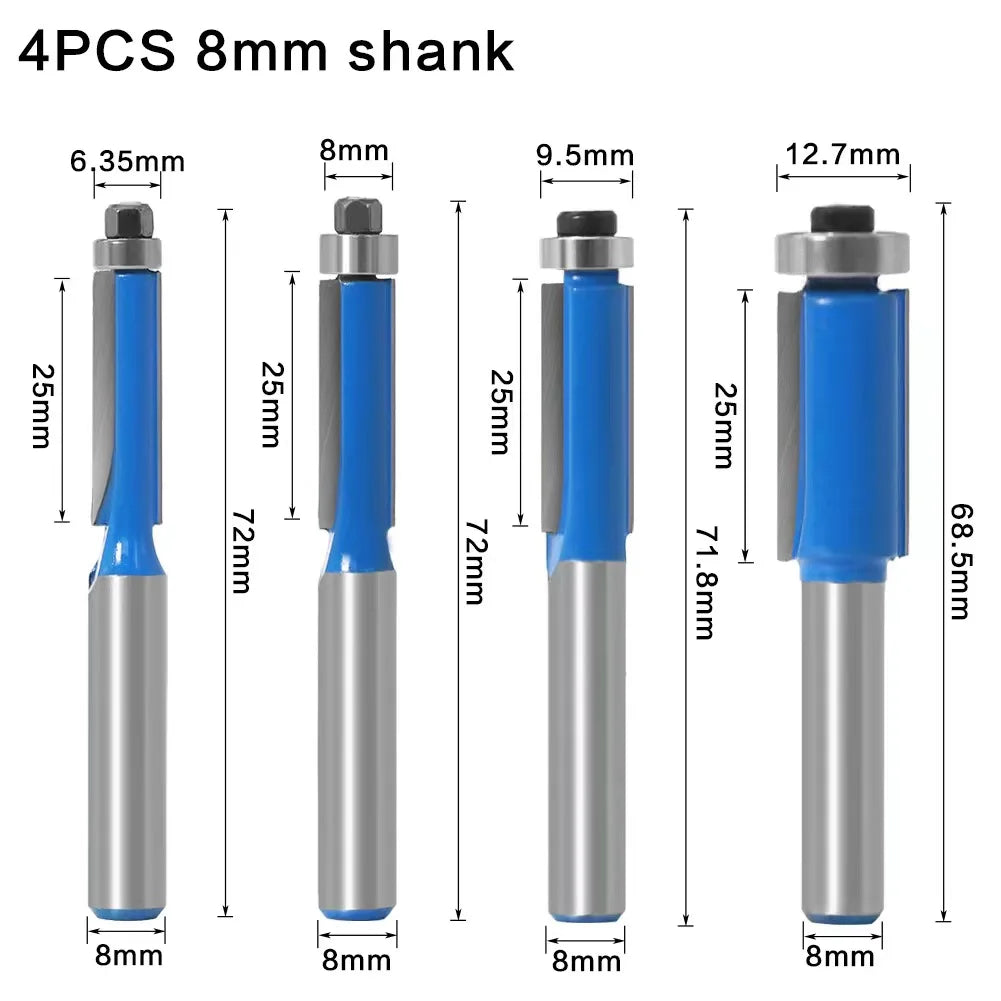 "Premium Set of Flush Trim Router Bits for Precision Woodworking"