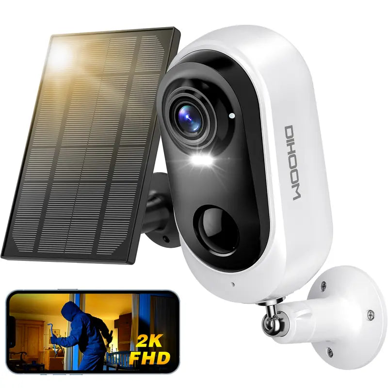 Wireless Solar Powered Indoor/Outdoor Security Camera with Color Night Vision and AI Detection