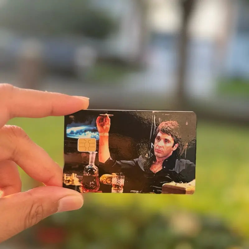 "Debit Card Sticker with Scarface Inspired Design"