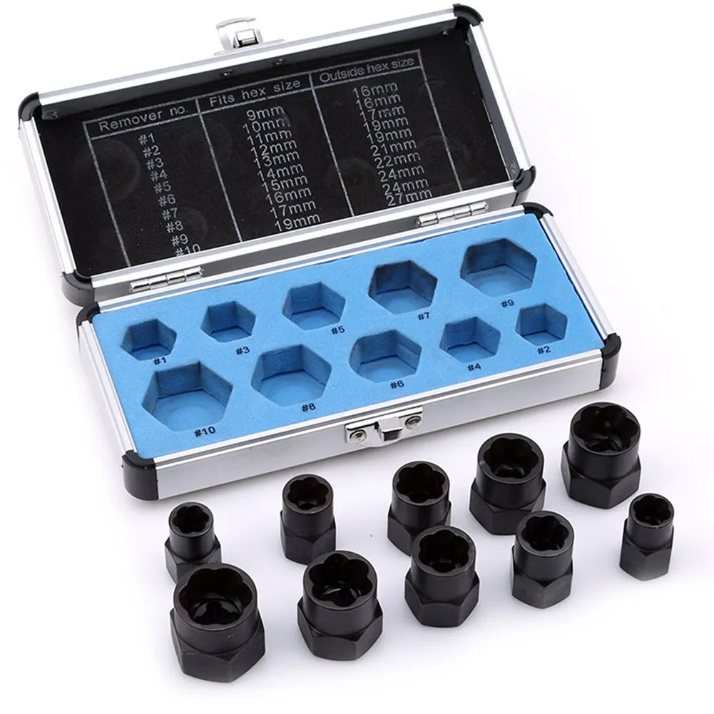 "10-Piece Bolt Extractor Socket Set for Stripped Screws and Bolts"