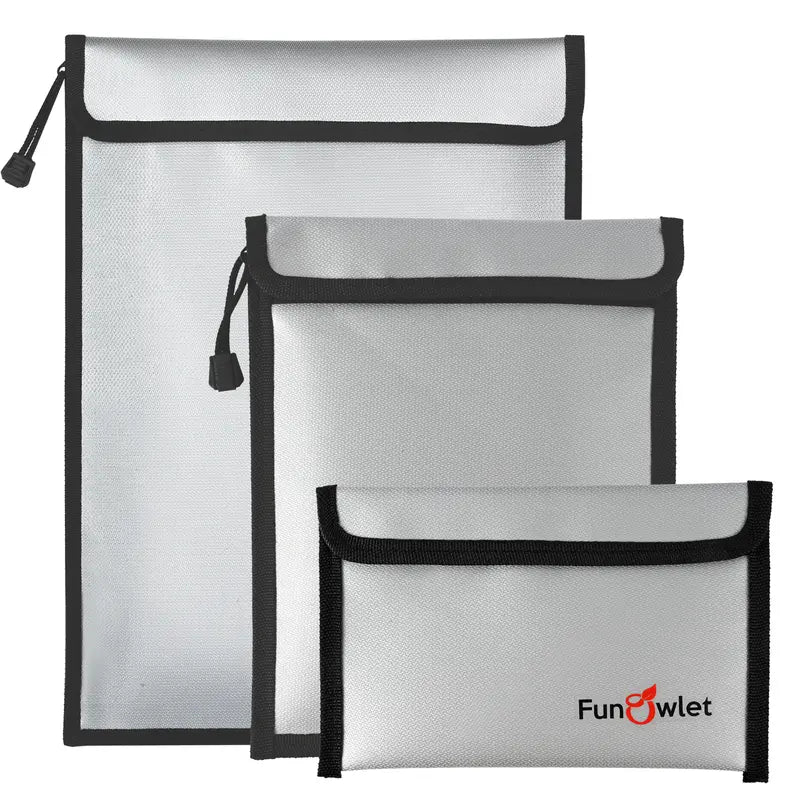 "3-Pack Fireproof Waterproof Document Bags - Secure Storage Pouch for Documents, Cash, and Valuables (Gray)"