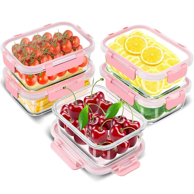 "Set of 12 Glass Food Storage Containers with Leak-Proof Lids - Oven, Microwave, and Dishwasher Safe"