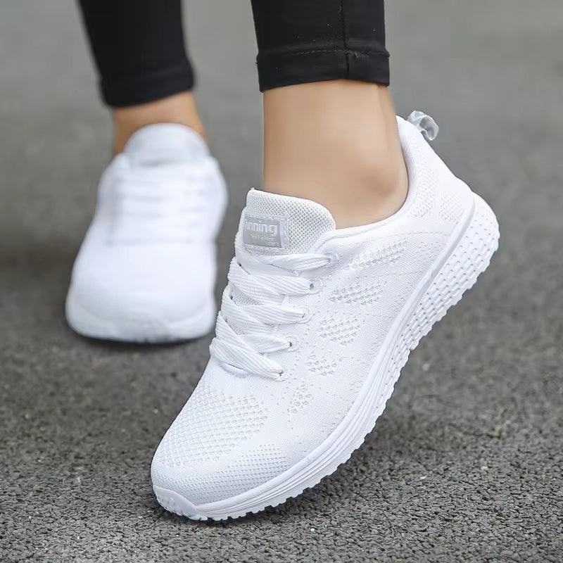 Fashionable Breathable Women's Casual Mesh Sneakers - White Vulcanized Gym Shoes