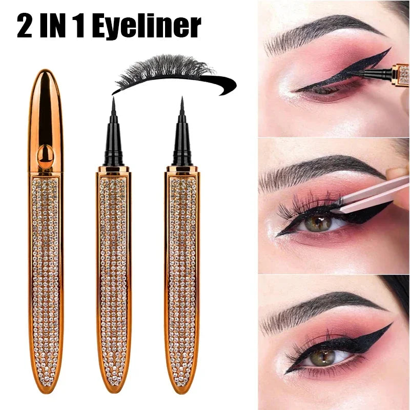 "2-in-1 Self-Adhesive Eyelashes with Quick-Drying Eye Liner Pen"