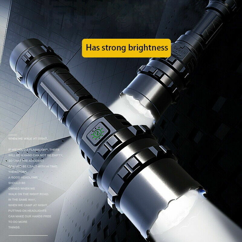 "Ultra-Bright XM-L2 Tactical Flashlight: 150000 Lumens, 5 Modes, Zoom Feature | Perfect for Hunting"