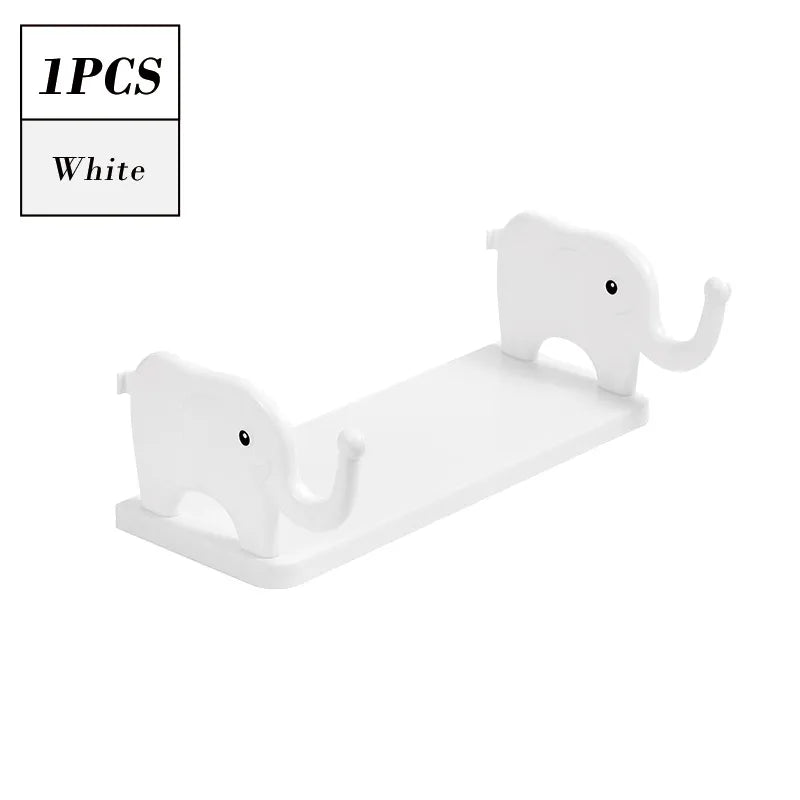 Wall Mounted Figurine Shelf Organizer for Kitchen and Bathroom - No Drill Installation with Elephant and Swan Design