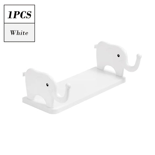 Wall Mounted Figurine Shelf Organizer for Kitchen and Bathroom - No Drill Installation with Elephant and Swan Design