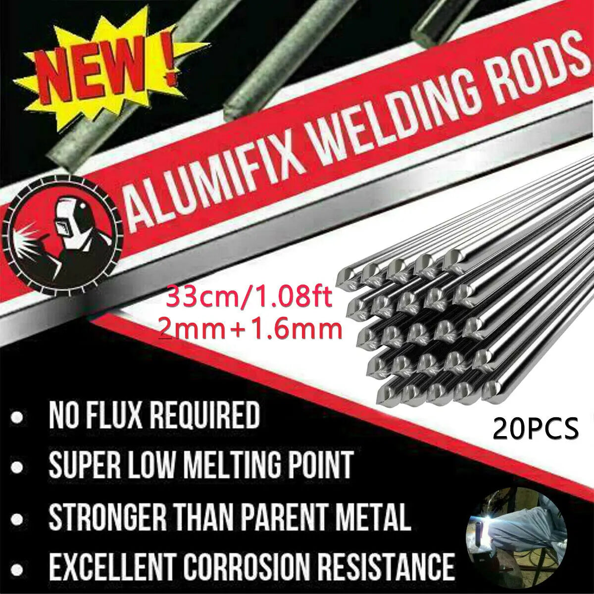 "20pcs Aluminum Brazing Welding Rods with Flux-Cored Wire - 1.6/2.0mm"