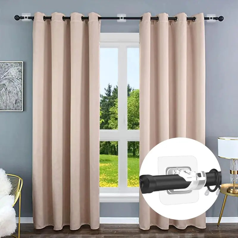 "Set of 8 Transparent Self-Adhesive Curtain Rod Brackets - No Drilling Needed!"