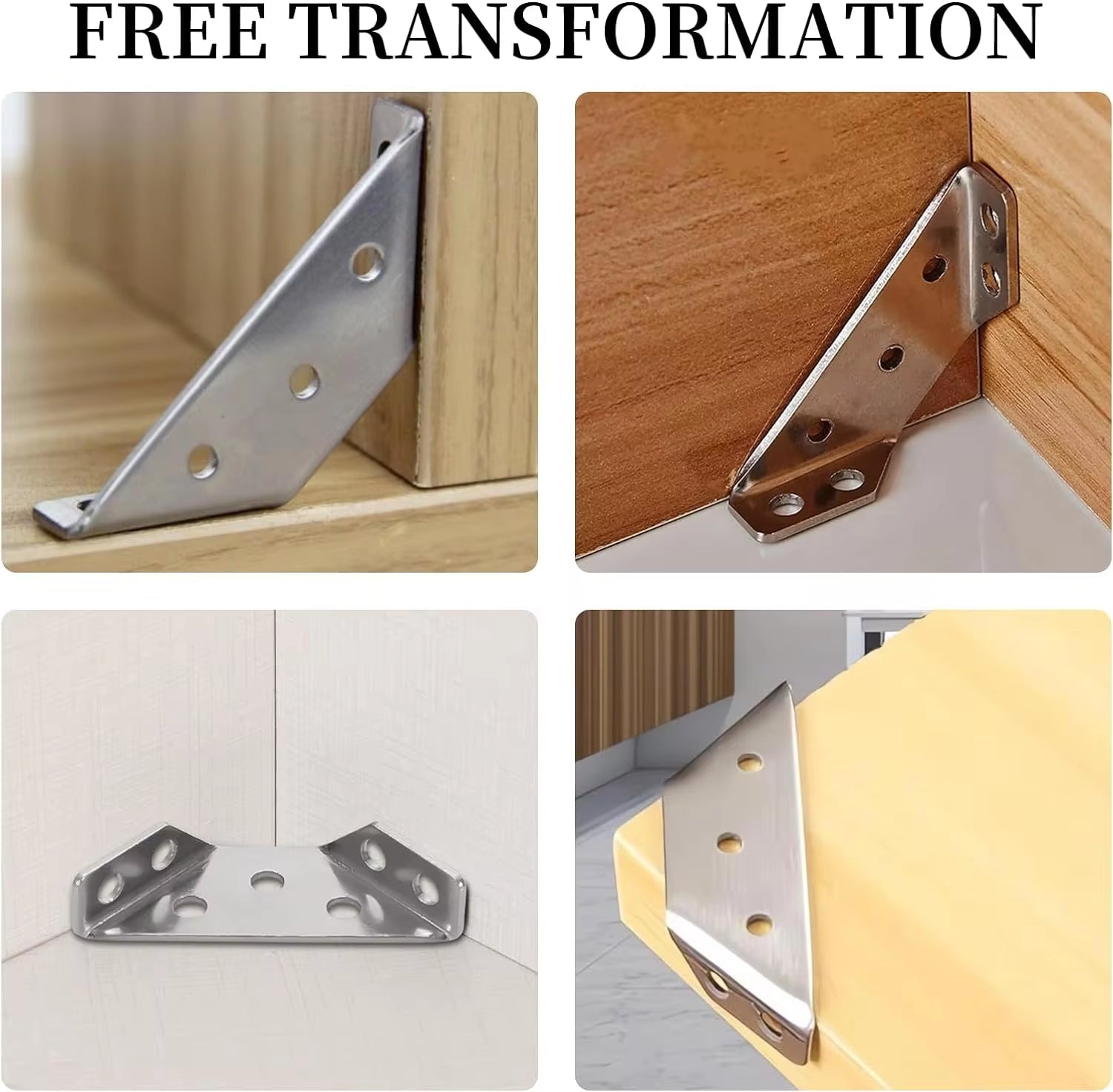 "Stainless Steel Heavy Duty Angle Brackets - Set of 4 for Furniture, Drawers, and Shelves"