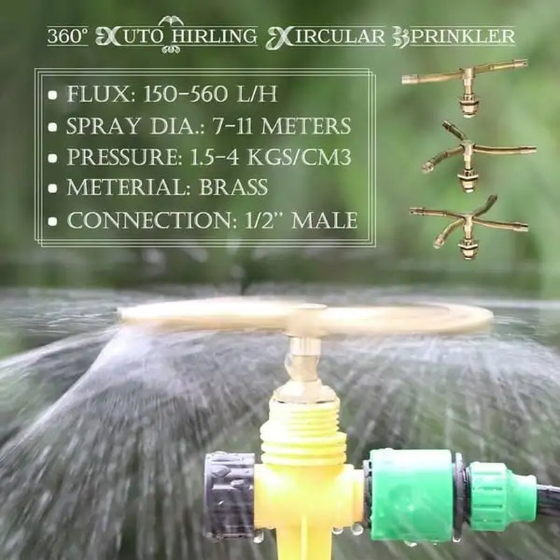 "360 Degree Auto-Rotating Garden Sprinkler with Brass Sprayer"