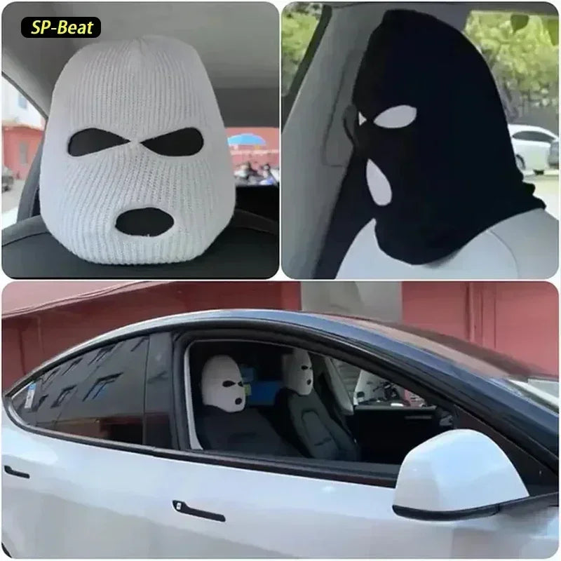 Car Seat Headrest Covers Set with Halloween Masked Person Design - Anti-Theft Warning Decoration Accessories