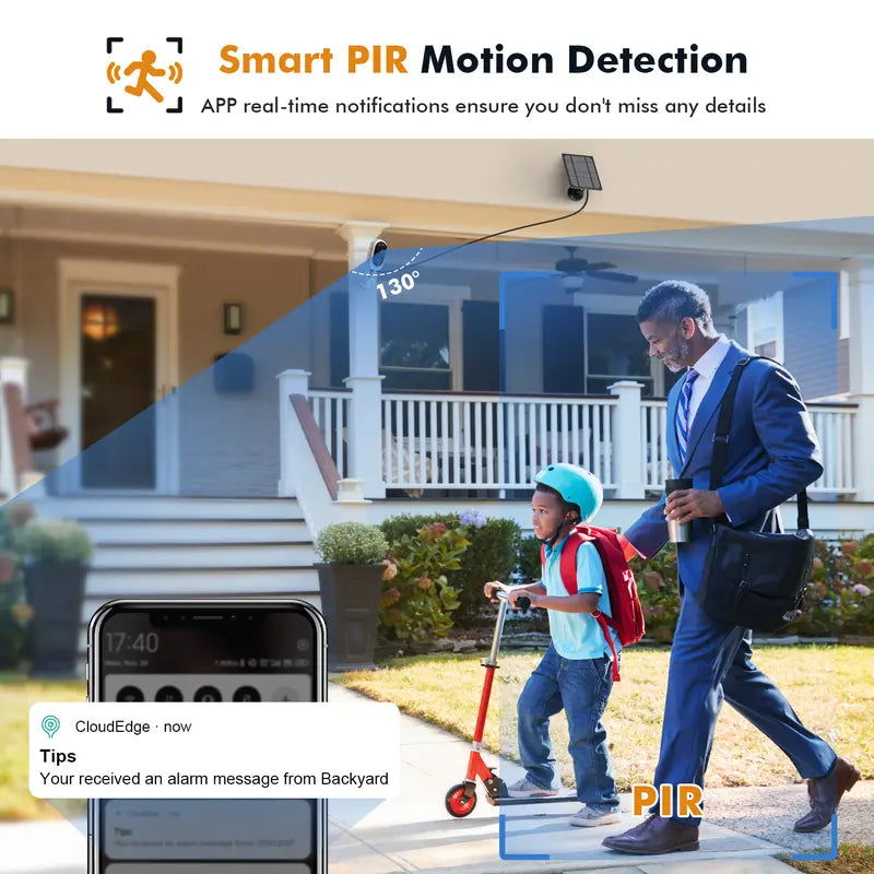 Wireless Solar Powered Indoor/Outdoor Security Camera with Color Night Vision and AI Detection