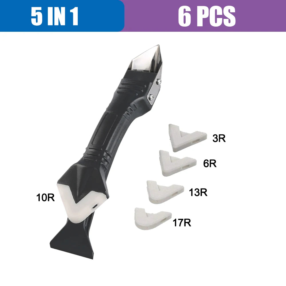 5-in-1 Silicone Caulking and Grout Tool Set for Smooth Finish and Mould Removal