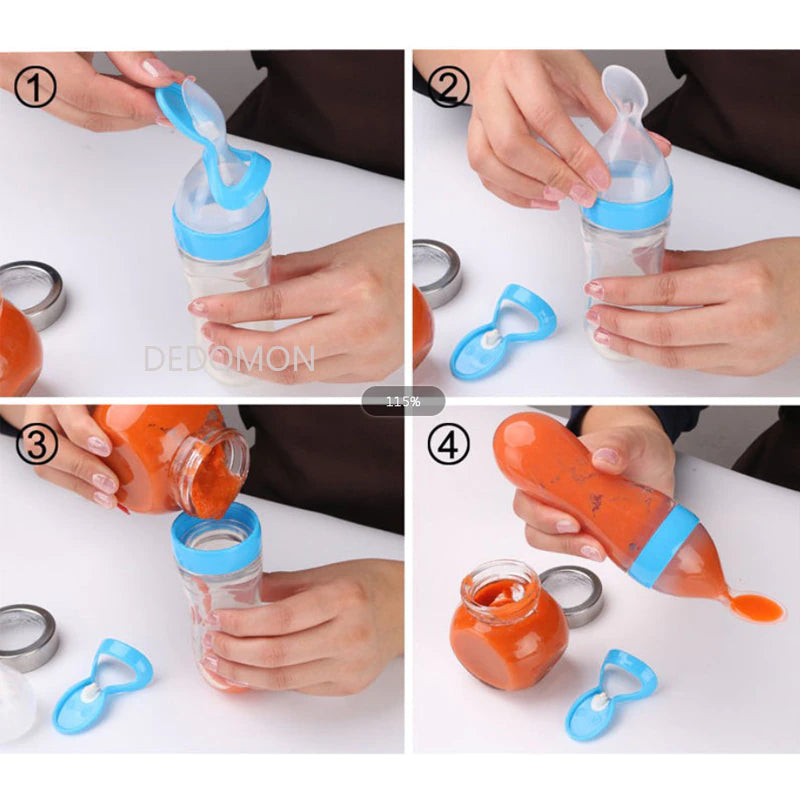 "Squeeze Feeding Bottle: Silicone Newborn Baby Rice Spoon & Cereal Food Feeder Set"