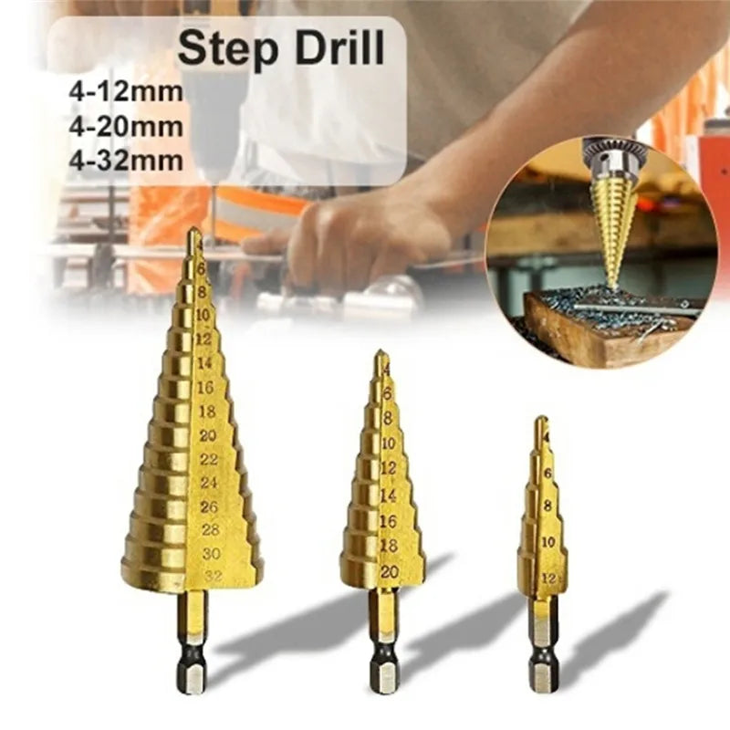 1Pcs 4-12/20/32Mm Large HSS Steel 4241 Steel Step Cone Drill Titanium Bit Set Hole Cutter Hex Core Drill Bits Tool