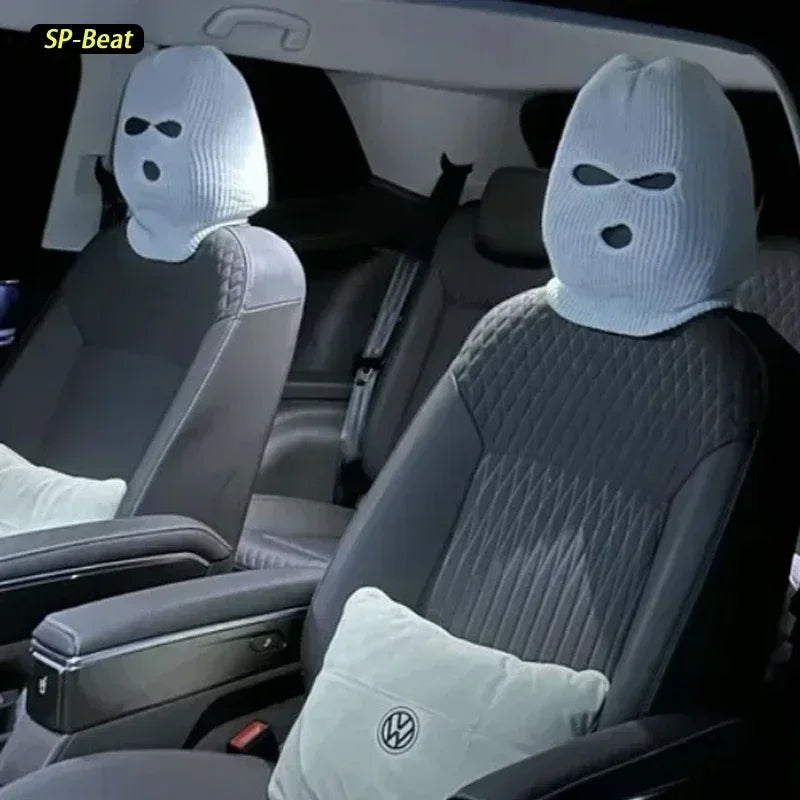 Car Seat Headrest Covers Set with Halloween Masked Person Design - Anti-Theft Warning Decoration Accessories