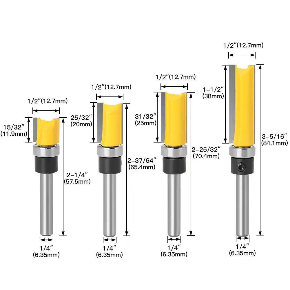 "Premium Set of Flush Trim Router Bits for Precision Woodworking"