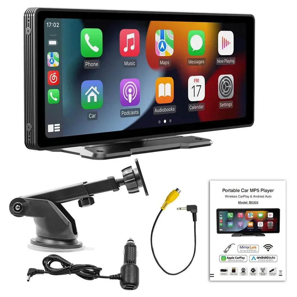 10.26 Inch Wireless Carplay/ Android-Auto Car Monitor with HD Screen, Camera, Bluetooth, FM Transmitter, USB TF Video Player