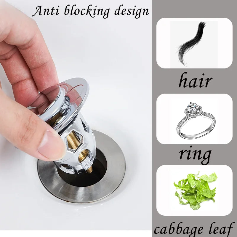 "Universal Pop-Up Sink Stopper - Easy Bathroom Drain Plug Filter for Bathtub and Washbasin"