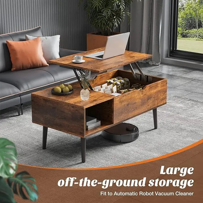 "Modern Lift-Top Coffee Table with Hidden Compartment and Adjustable Storage Shelf"