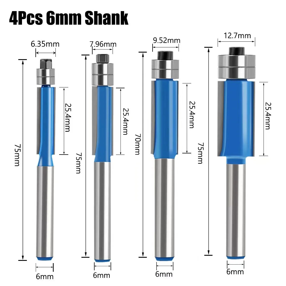 "Premium Set of Flush Trim Router Bits for Precision Woodworking"