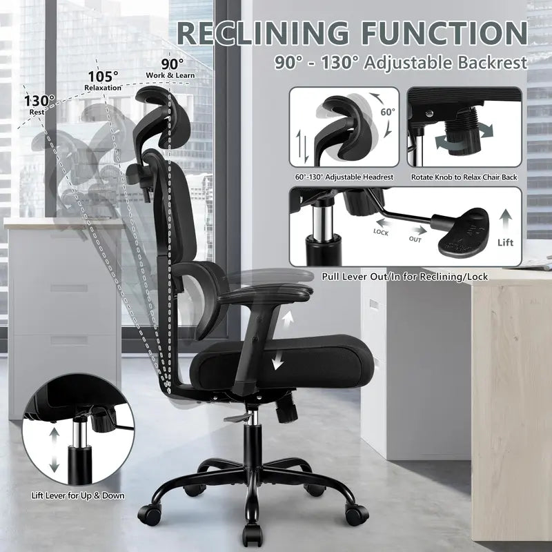 Luxury Ergonomic Office Chair with High Back, Reclining Feature, and Lumbar Support