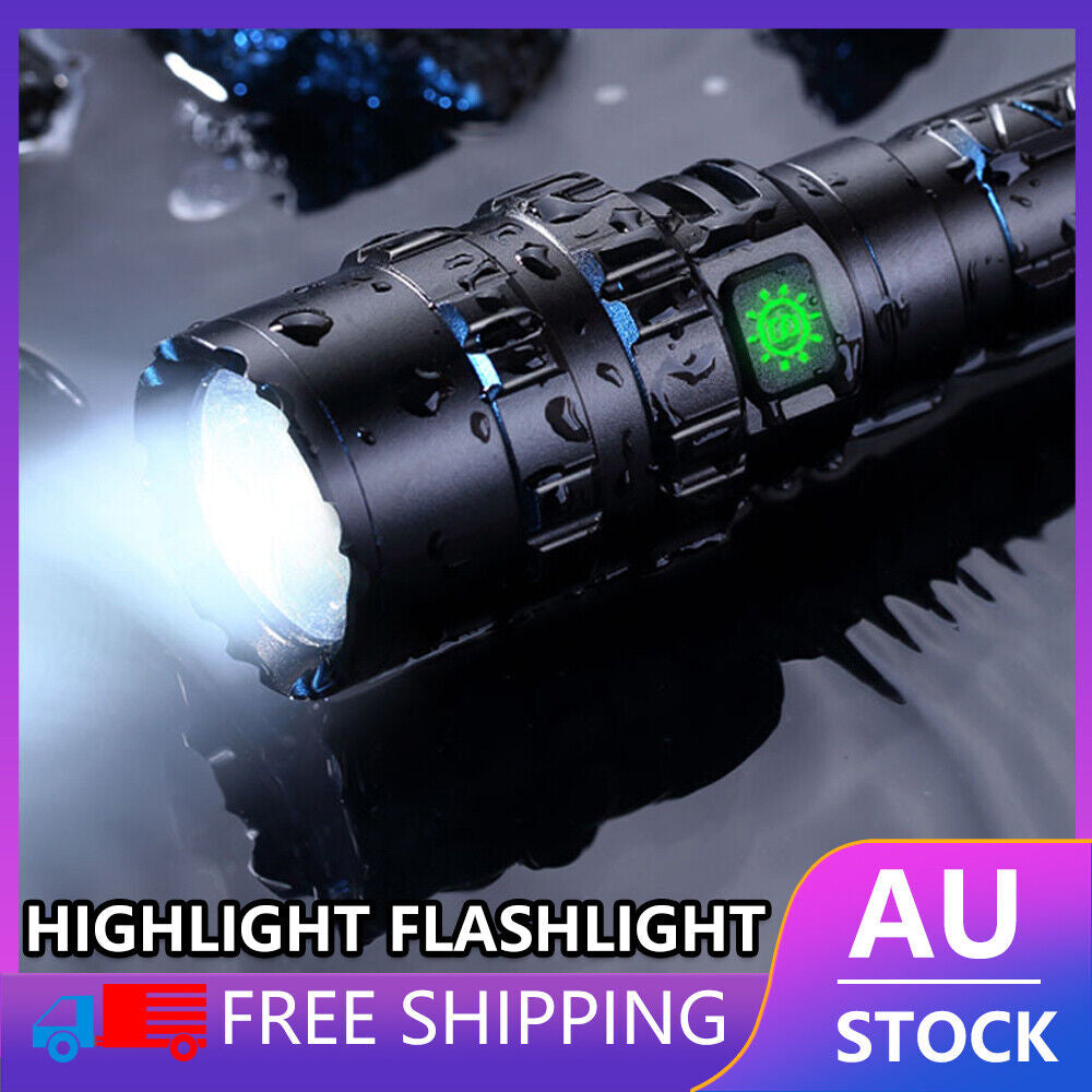 "Ultra-Bright XM-L2 Tactical Flashlight: 150000 Lumens, 5 Modes, Zoom Feature | Perfect for Hunting"