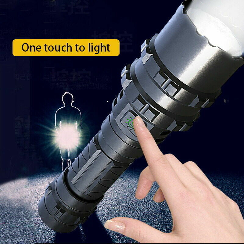 "Ultra-Bright XM-L2 Tactical Flashlight: 150000 Lumens, 5 Modes, Zoom Feature | Perfect for Hunting"