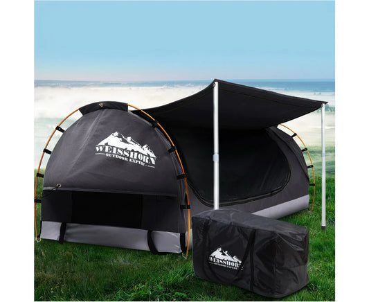 Double Swag Camping Swags Canvas Free Standing Dome Tent Dark Grey 4CM