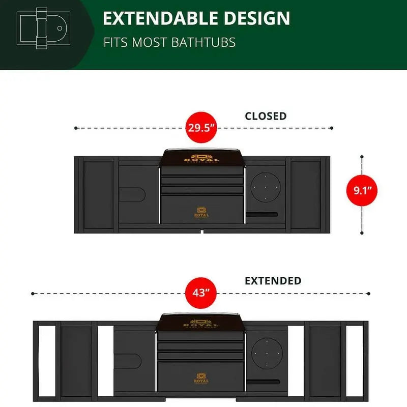 Luxury Black Bamboo Bathtub Tray Table Set with Expandable Sides and Free Soap Dish