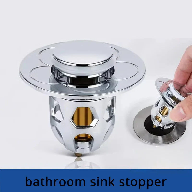 "Universal Pop-Up Sink Stopper - Easy Bathroom Drain Plug Filter for Bathtub and Washbasin"