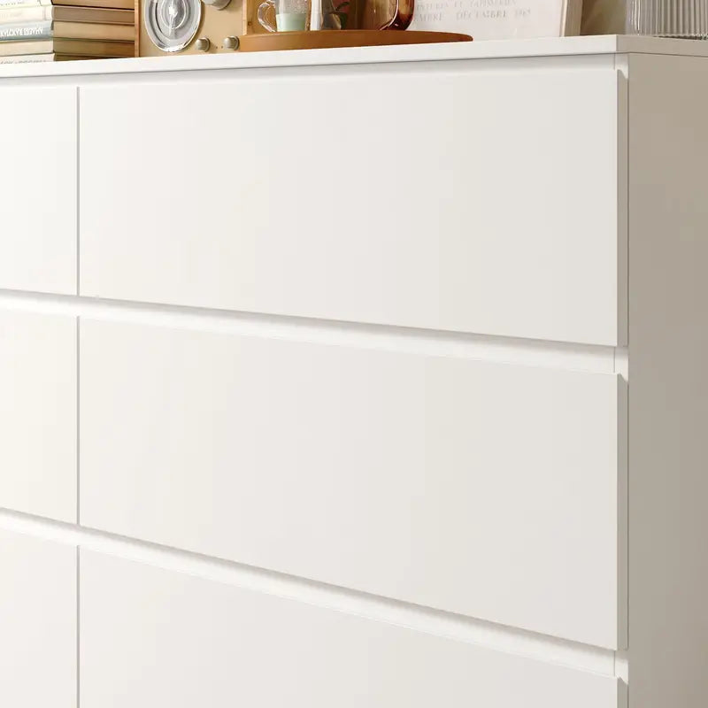 "Modern White 6-Drawer Chest with Wide Storage for Bedroom"