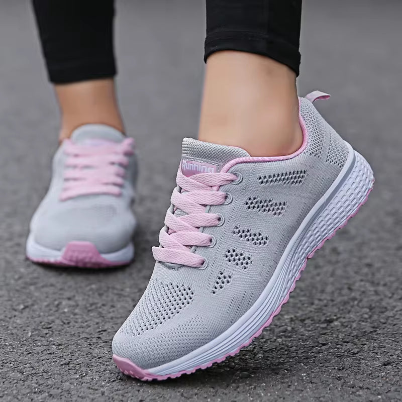 Fashionable Breathable Women's Casual Mesh Sneakers - White Vulcanized Gym Shoes