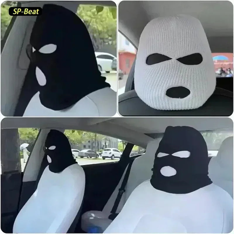 Car Seat Headrest Covers Set with Halloween Masked Person Design - Anti-Theft Warning Decoration Accessories